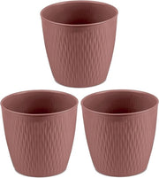 Set di 3 vasi in plastica rossobruni a 25 cm con scelta di drenaggio marcati