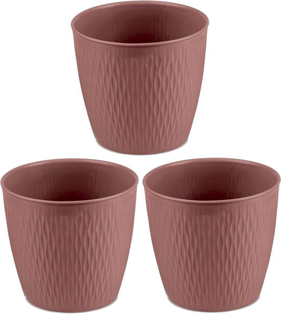 Set di 3 vasi in plastica rossobruni a 25 cm con scelta di drenaggio marcati