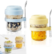 Set di contenitori per overnight oats - 2 contenitori in vetro con coperchi e cucchiaio - 440 ml contenitori in vetro riciclabili - Contenitori per meal prep in vetro - Per avena, yogurt, frutta, granola, insalata e budino