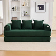 Divano modulare 200x94 cm in velluto a coste verde smeraldo con 3 cuscini