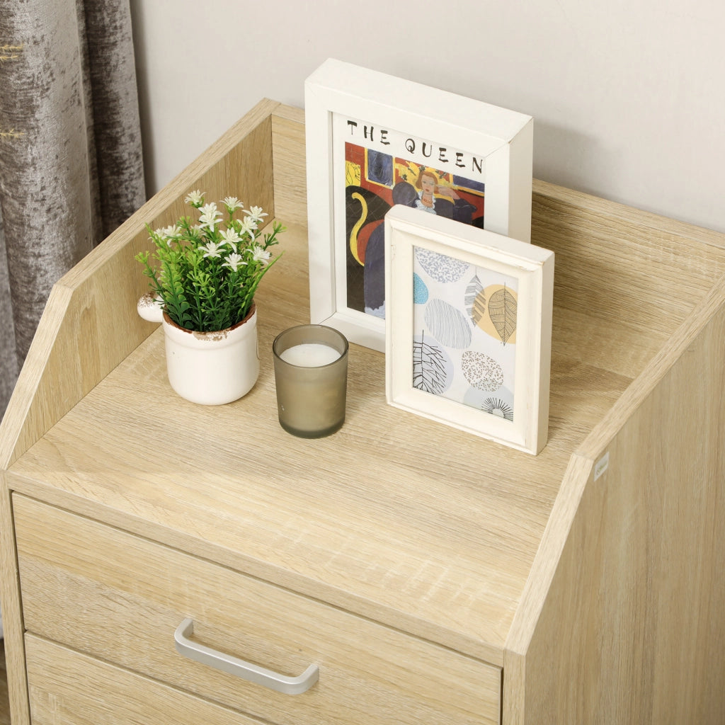 Cassettiera da Ufficio in Legno con 4 Cassetti, Ruote e Bordi Rialzati, 40x36x65cm, Legno Naturale