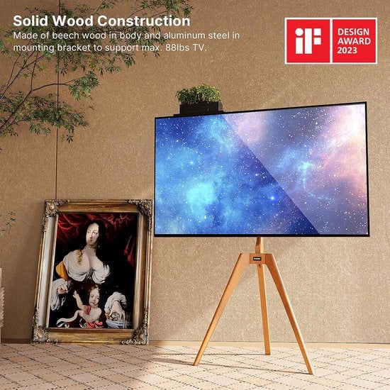 Tv-standaard con supporto in legno, stativo per schermo LED LCD da 45-65 pollici, tavolo per TV con piano superiore e sistema di gestione cavi magnetico nascosto, carico massimo 88 libbre, beugo, bianco 9W