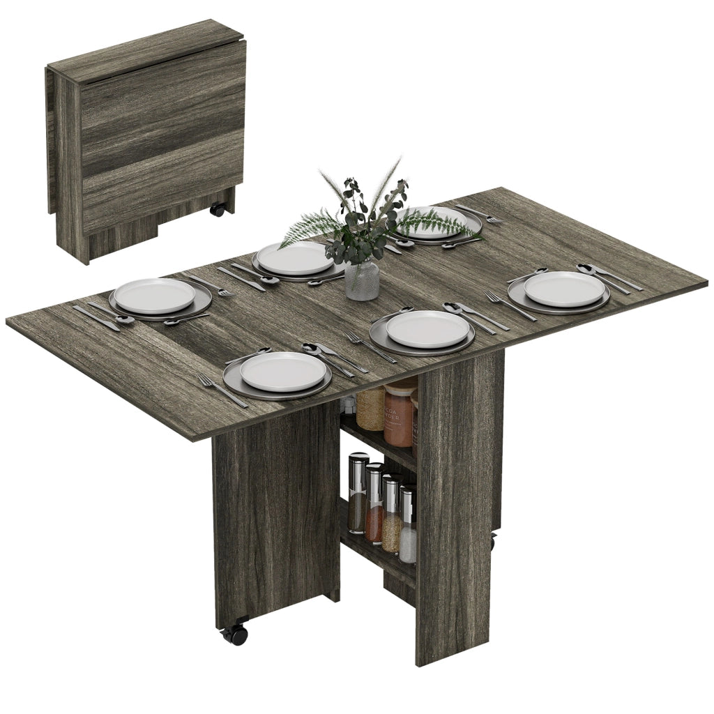 Tavolo a Ribalta per 6 Persone con Ripiani ¨C Minimal ¨C Legno Grigio 140x75x74 cm