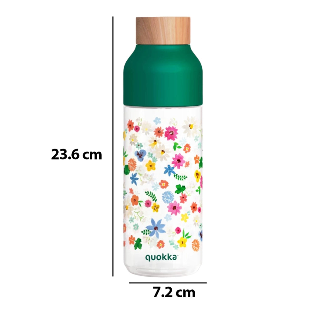 Bottiglia d'acqua riutilizzabile Ice 720ml con tappo in legno e motivo floreale Verde Quokka