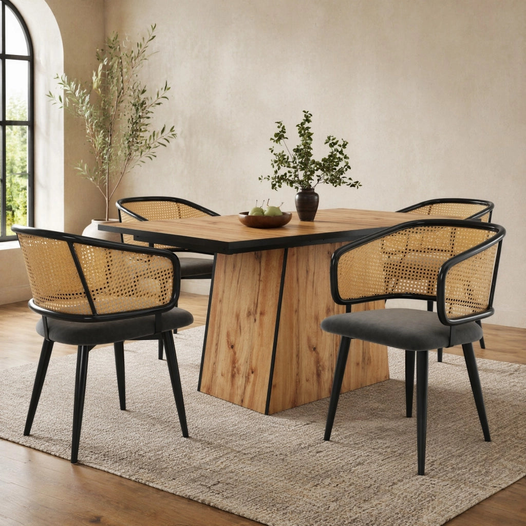 SEDIA da pranzo con schienale in rattan 47 x 47 x 79 cm grigio in velluto