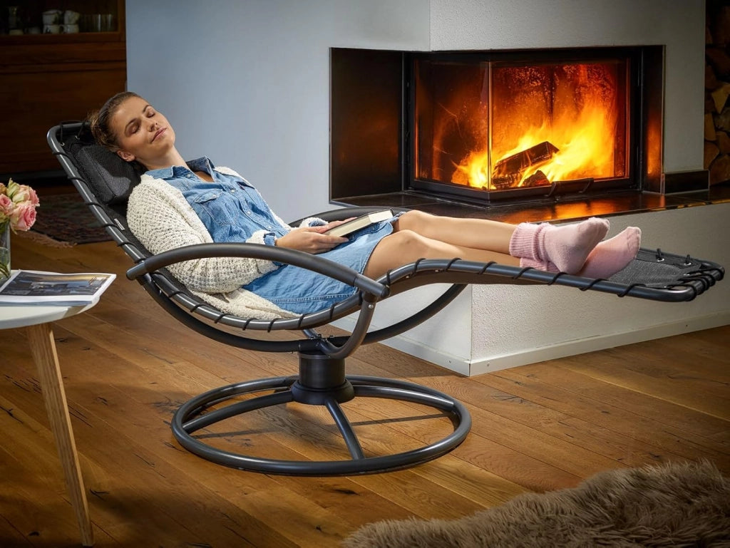® Sedia Relax Poltrona a Dondolo Sdraio Ergonomica Oscilla a 360° Incl. Poggiatesta Acciaio Salotto Esterno Interno Sedie Lettino Giardino
