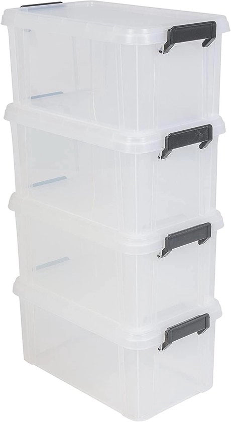 Cassetto di plastica per strumenti con coperchio e chiusura clip 38L - Set di 1 pannelli sovrapposti BPA-free - Nero - Per soffitta, officina e garage