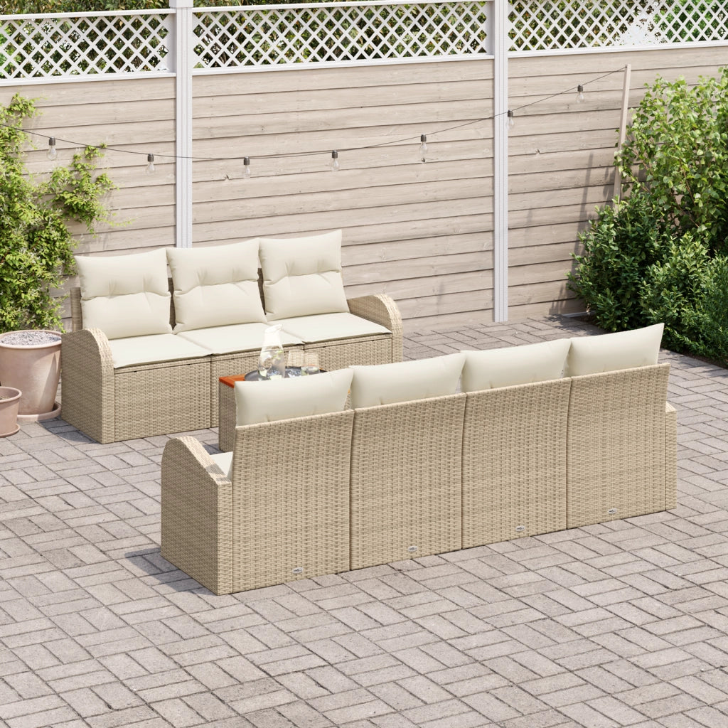Set da giardino con cuscini da 8 pezzi Beige polyrattan Acacia