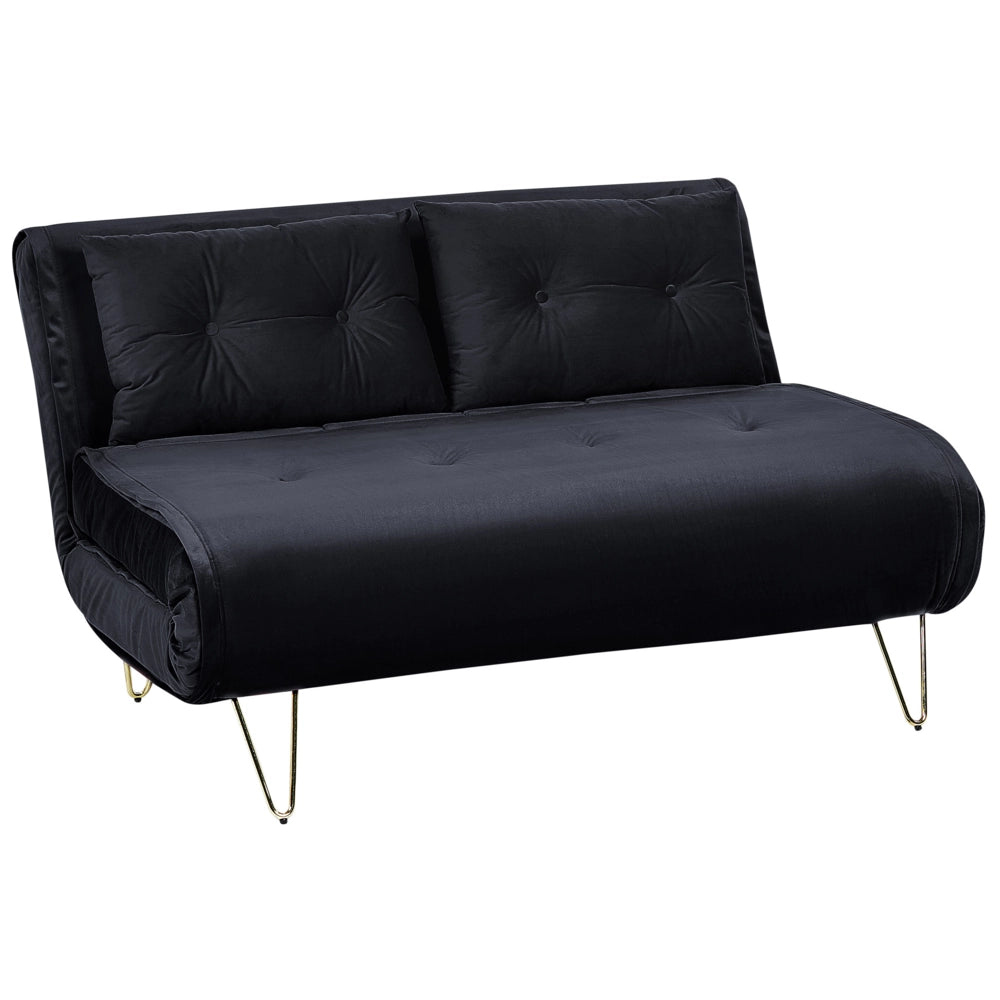 Divano Letto a 2 posti in velluto nero con gambe in metallo senza braccioli 2 cuscini gambe metallo glamour