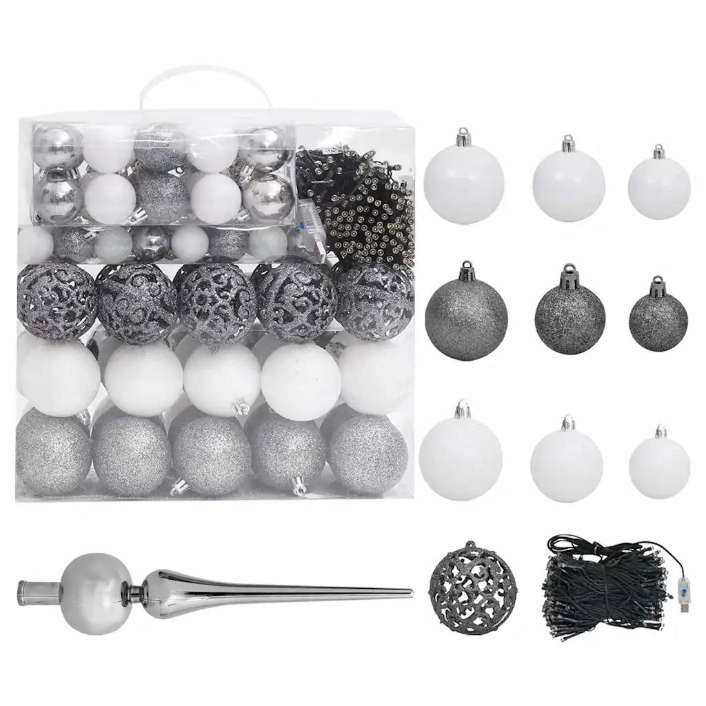 Albero di Natale Artificiale con LED e Set di Palline e Pigne 210 cm 3077704