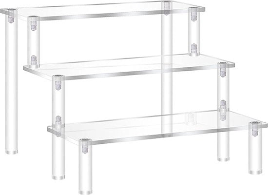 Display a tre livelli in acrilico, 30 x 20 x 15 cm, trasparente, con organizzatore per profumi, per opzioni di conservazione per Funko Pops, smalti, spezie, cosmetici, artigianato, accessori per gioielli, contenitore per cupcake, con illuminazione.