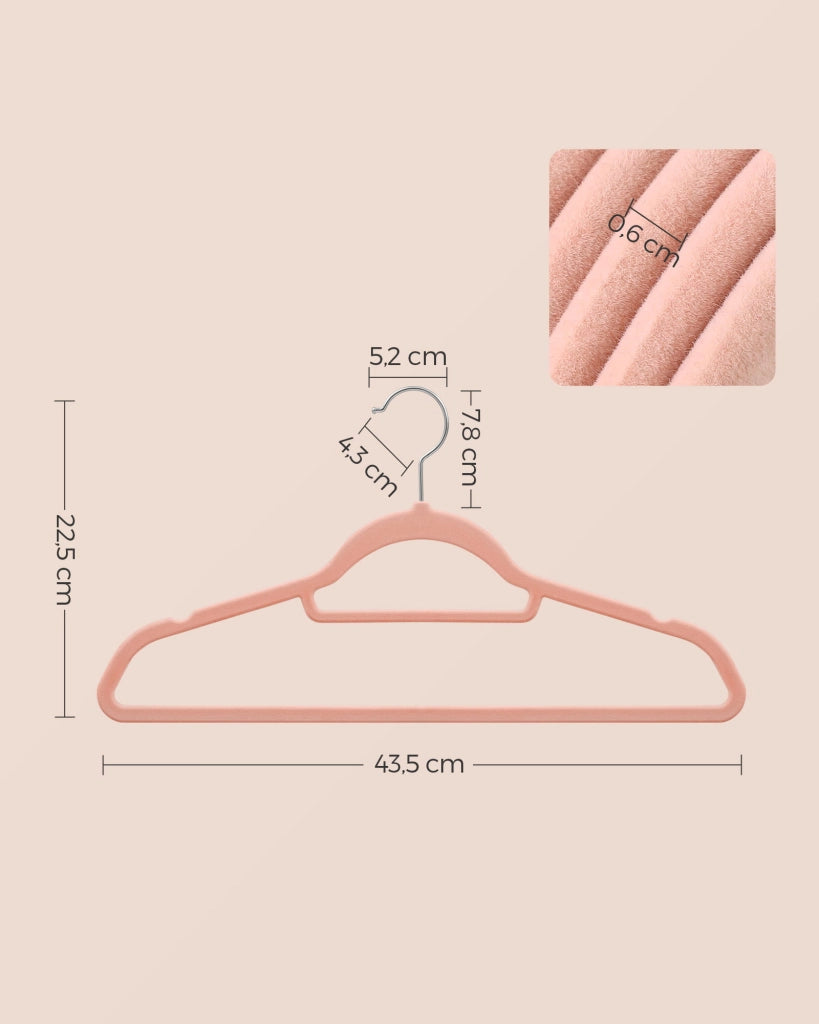 Grucce VALORA in velluto rosa per organizzare il guardaroba - CRF20PK x20