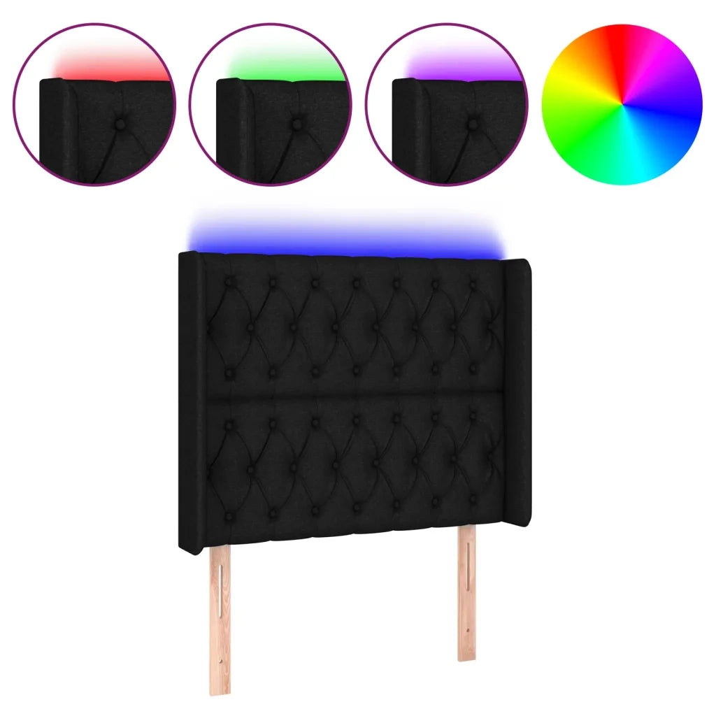 Testiera | Testata a LED Nera 103x16x118/128 cm in Tessuto