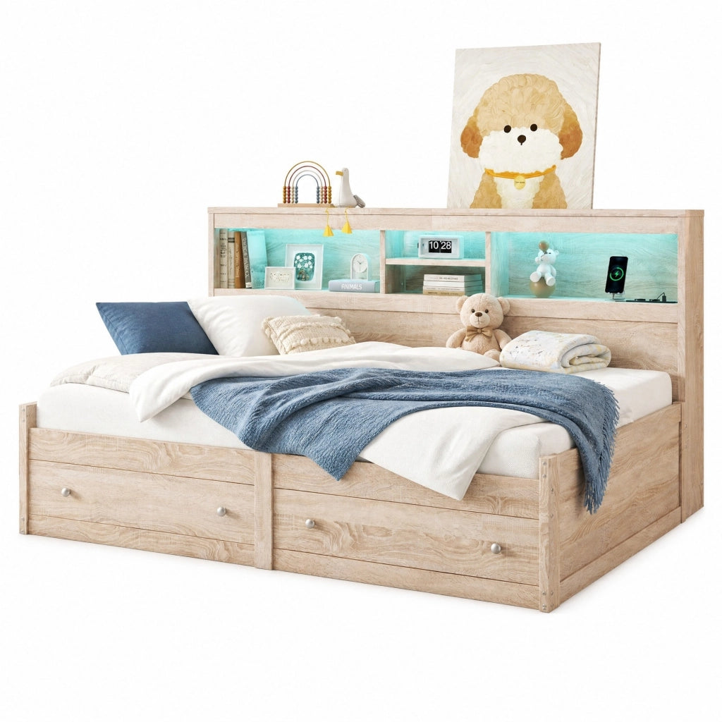 Letto a daybed 90x200 cm con LED, USB e cassetti