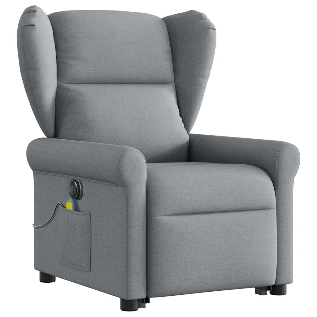 vidaXL Poltrona Alzapersona Massaggi Elettrica Grigio Chiaro Tessuto