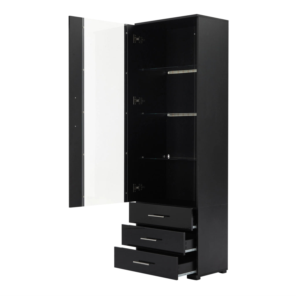 Vetrina espositiva in MDF con LED controllabile via app; 3 cassetti; 60 x 35 x 180 cm; nera