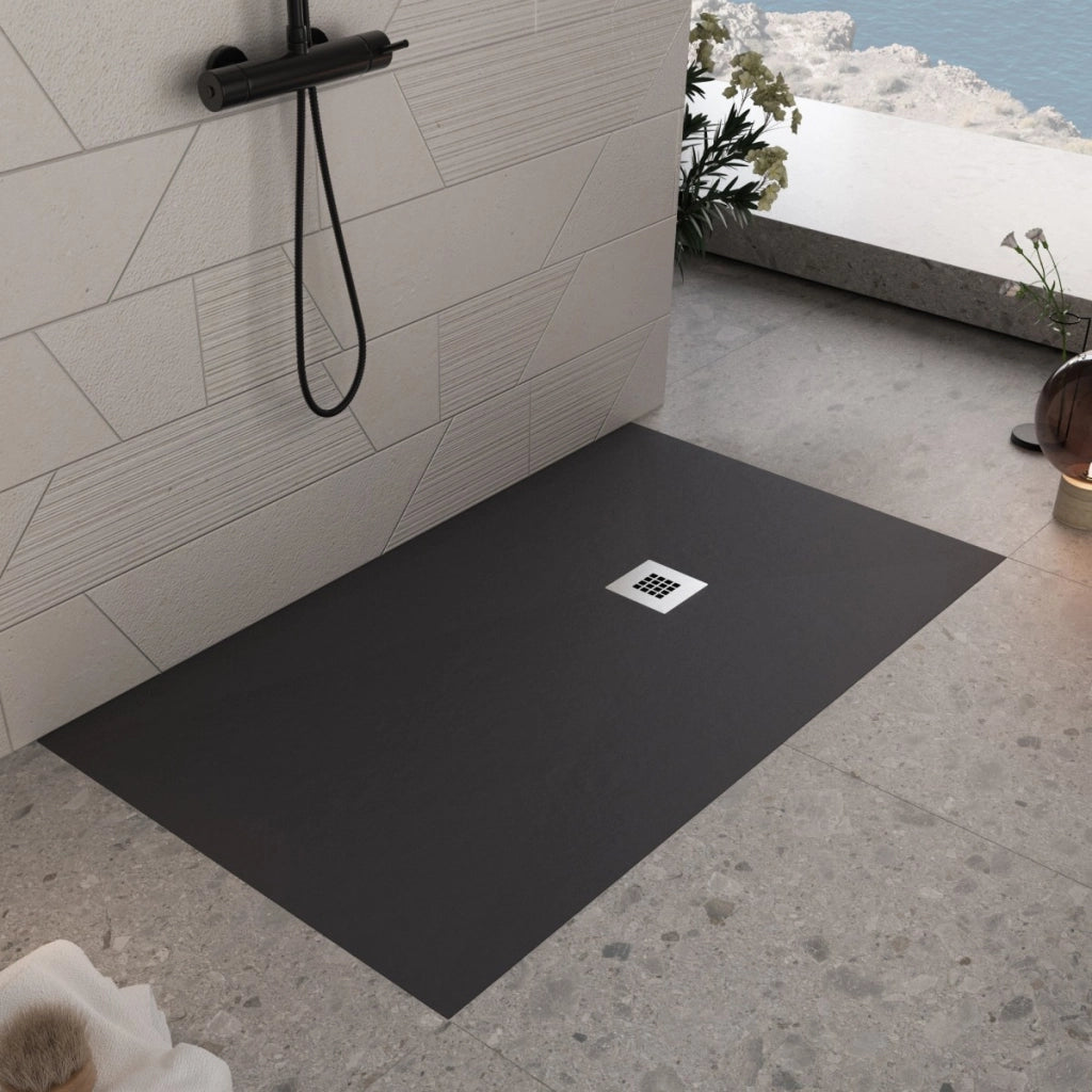 Piatto doccia in marmoresina nero effetto pietra cemento plus, misura 90x130