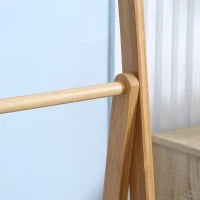 kleankin Portasciugamani Bagno Multiuso Pieghevole con 3 Barre e 3 Ripiani, 53x30.5x152 cm, Legno Naturale