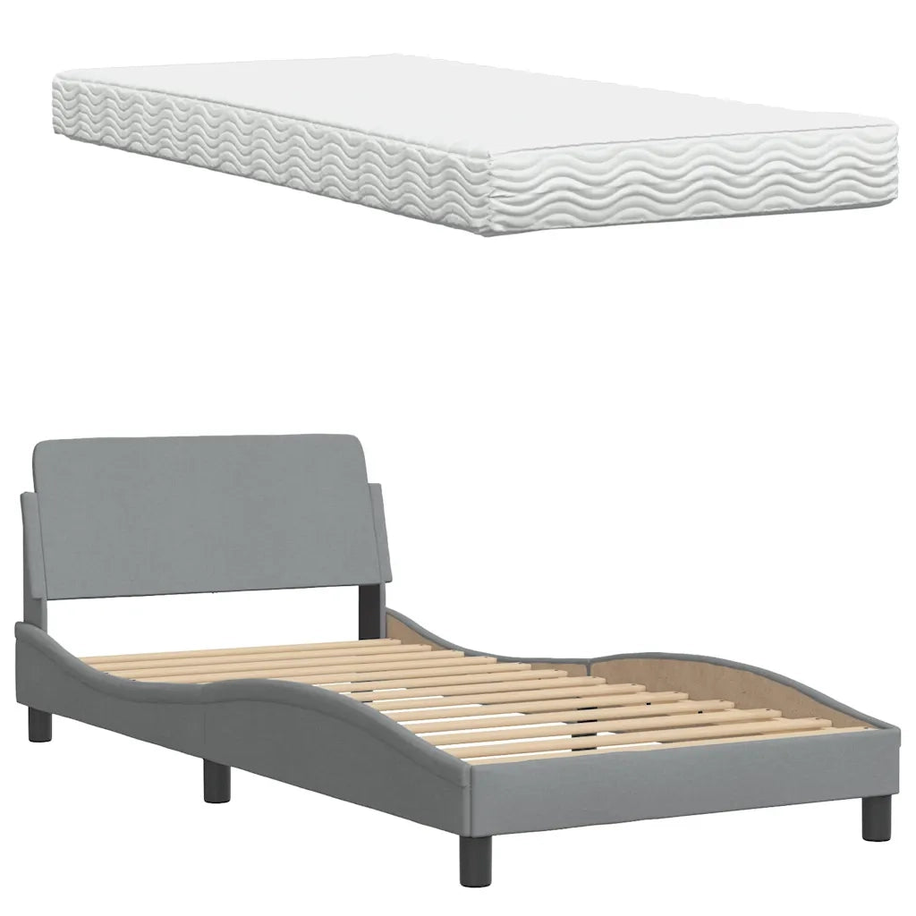 Letto con Materasso Grigio Chiaro 100x200 cm in Tessuto