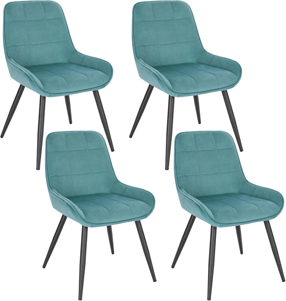 Set di 4 Sedie da Pranzo con Schienale Curvo, Sedie Ergonomiche in Velluto e Metallo, Poltroncina imbottita per Salotto, Ufficio, Camera da Letto, Turchese BH331ts-4