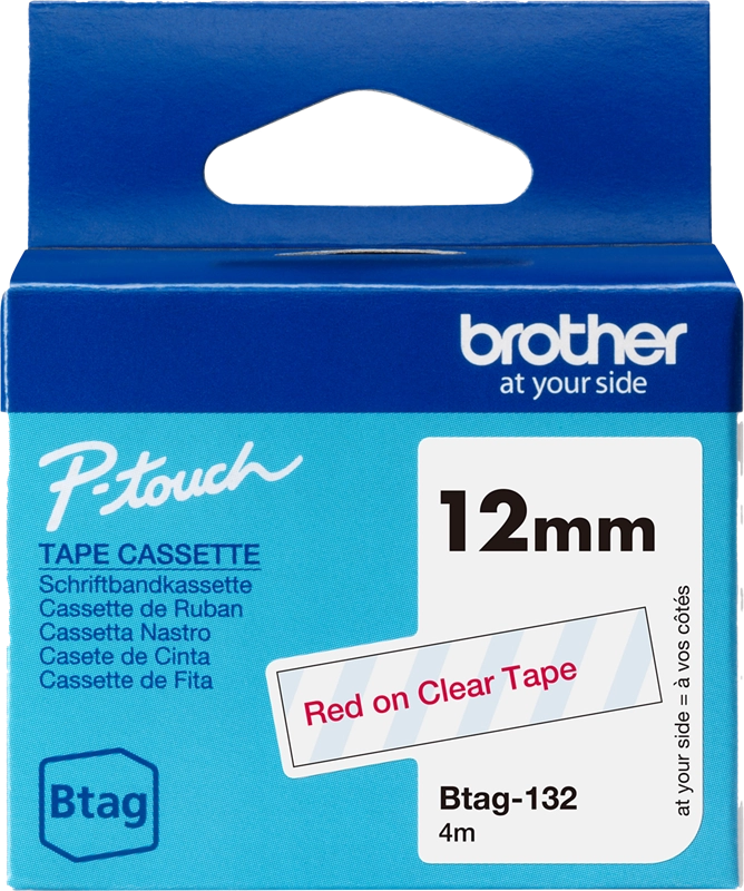 Brother BTAG-132 nastro per etichettatrice Rosso su trasparente