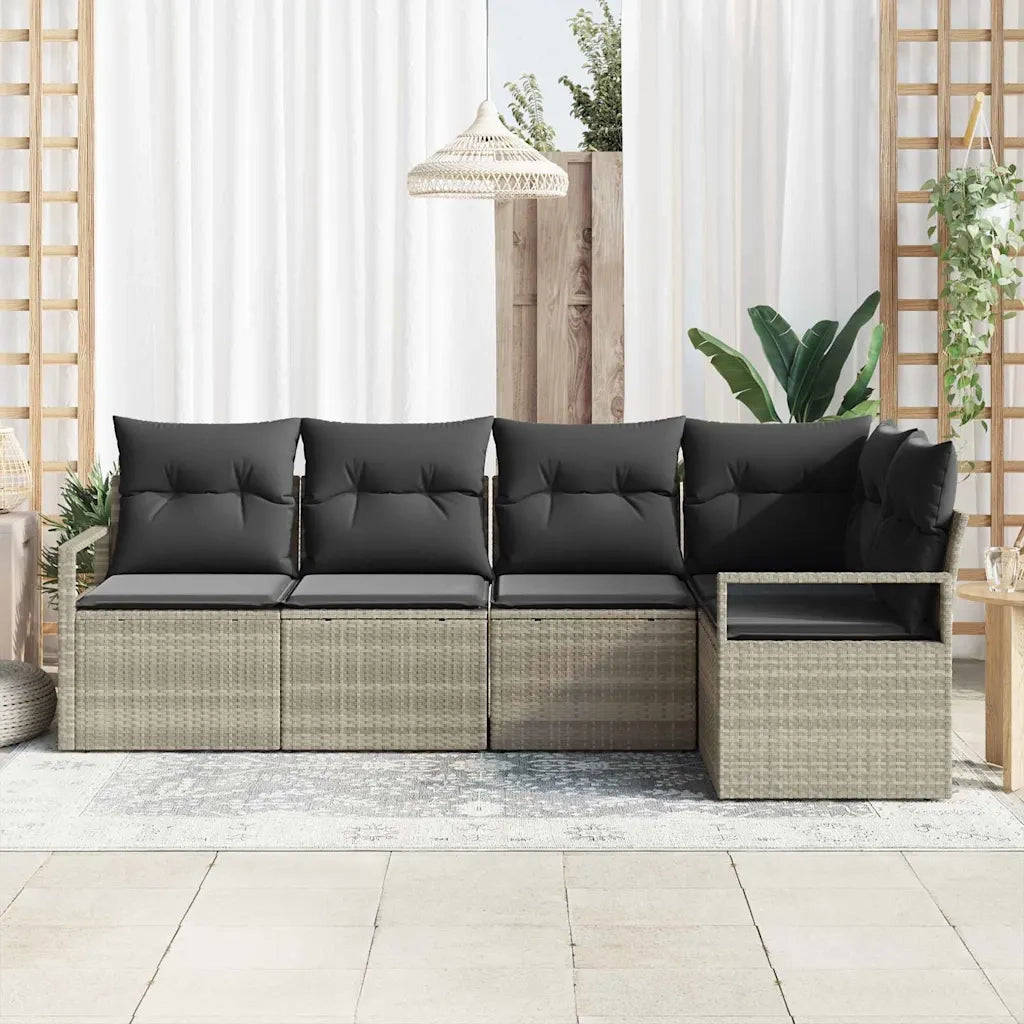 Set di divani con cuscino 5 pz | Set Salotto da Giardino Grigio chiaro polyrattan