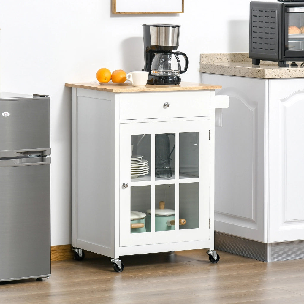EasyComfort Carrello da Cucina Multiuso con 4 Ruote, in Legno Bianco, 67x48x86.5cm