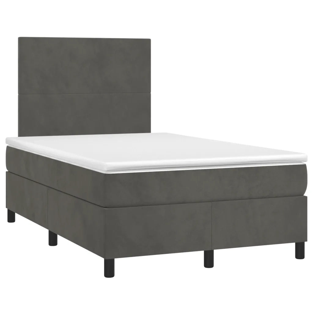 Letto a Molle Materasso e LED Grigio Scuro 120x190cm in Velluto 3270300