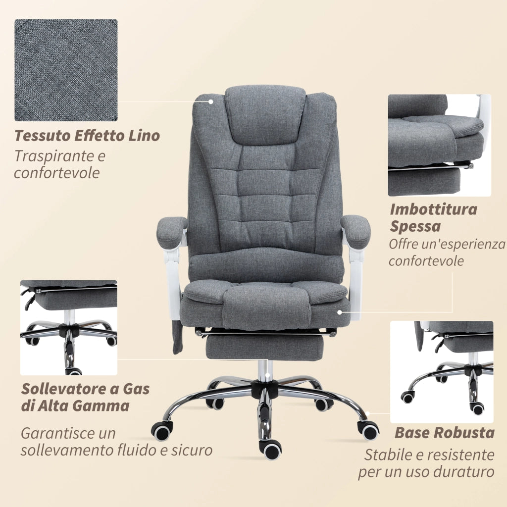 Poltrona da Ufficio Massaggiante con Telecomando ¨C Xylo ¨C Tessuto Effetto Lino Grigio 67x79x111-121 cm