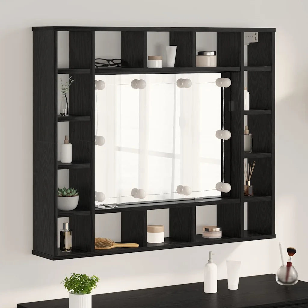 Mobiletto per specchio-Mensola con Specchio Rovere Nero 91 x 15 x 76,5 cm