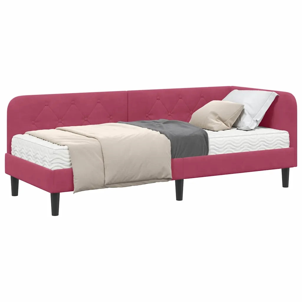 Cornice del letto ad angolo Rosso Vino 80 x 200 cm Velluto