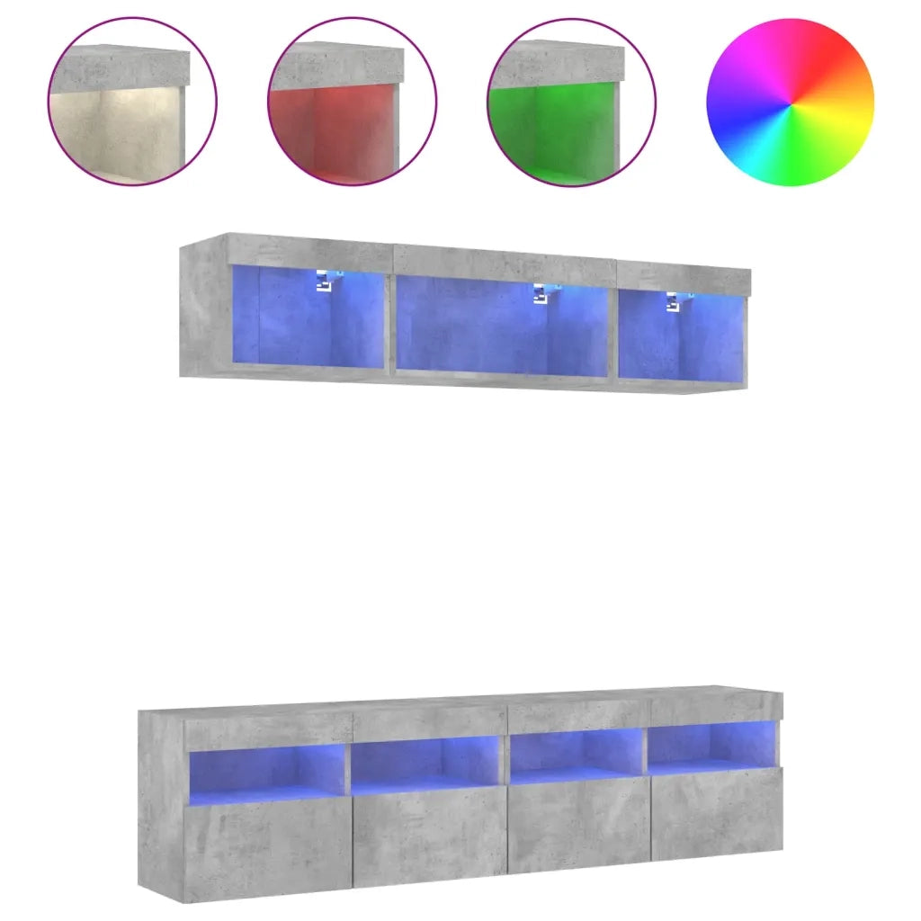 Mobili TV a Muro con LED 5pz Grigio Cemento Legno Multistratocod mxl 110253