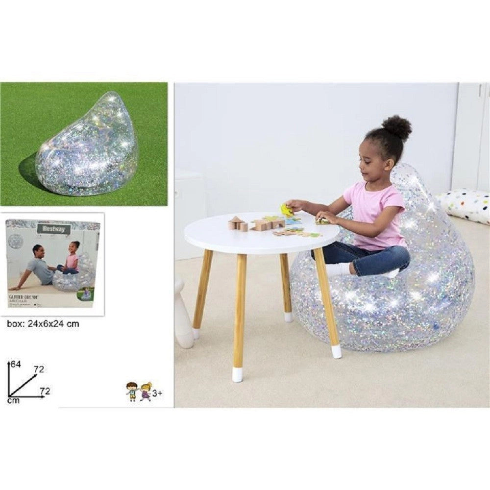 Trade Shop - Poltrona Poltroncina Gonfiabile Glitter Dream 72x72x64cm 2 Camera Ad Aria 75105 -