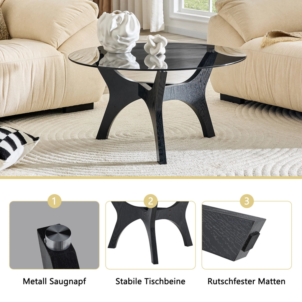 Tavolino rotondo in vetro e MDF nero Ø80 cm