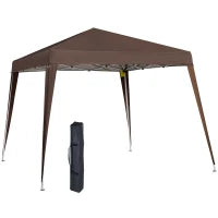Gazebo Pieghevole da Giardino 2.4x2.4m con Struttura in Acciaio e Corde Antivento, Caffè