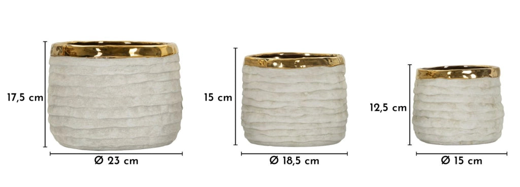 Cachepot Lima Alti Tris Ø23x17,5 cm in Ceramica Grigio e Oro