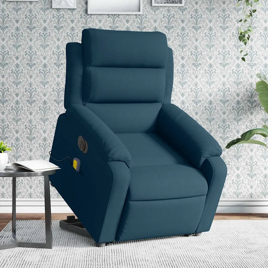 Poltrona Alzapersona Massaggi Elettrica Reclinabile Blu Velluto