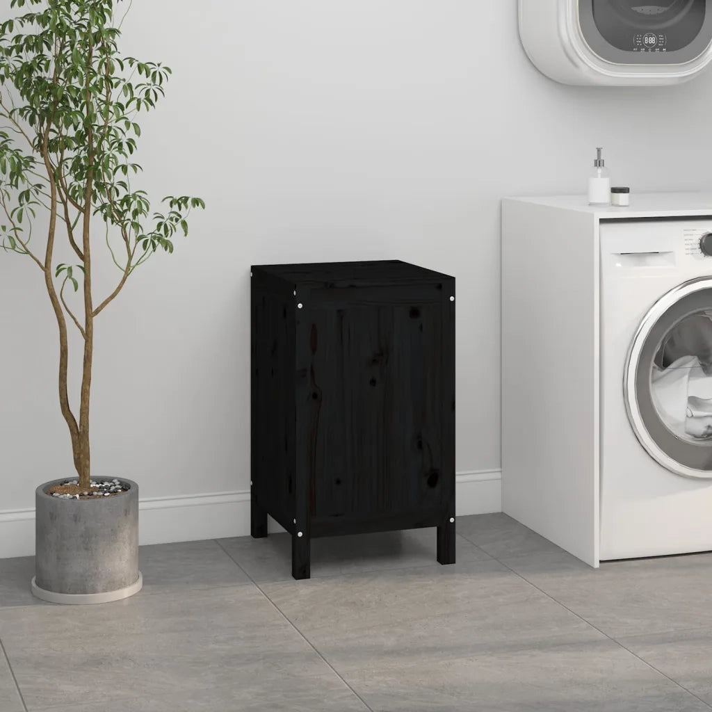 Contenitore per Bucato Nero 44x44x76 cm Legno Massello Pino