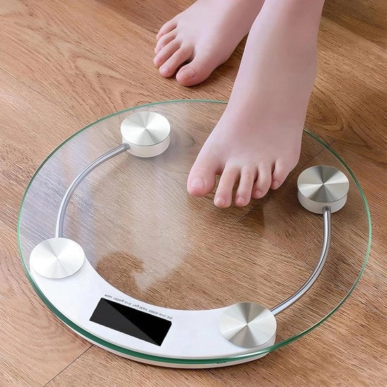 Peso Digitale con Tecnologia a Passi e Sensori di Vetro Resistenti - Display LCD fino a 180 kg - Peso Digitale Transparente