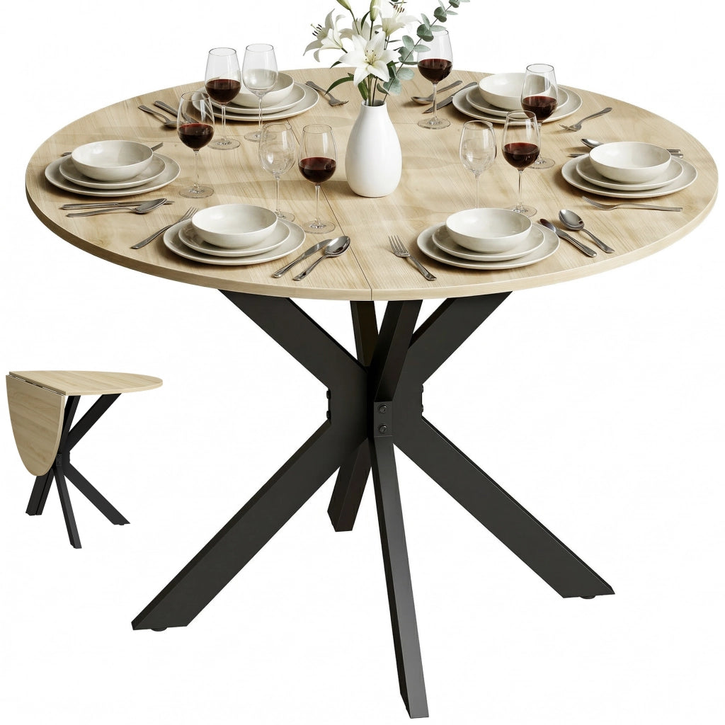Tavolo da pranzo pieghevole rotondo per 6 persone ¨C zephmum ¨C legno naturale, acciaio, 90x90x75 cm