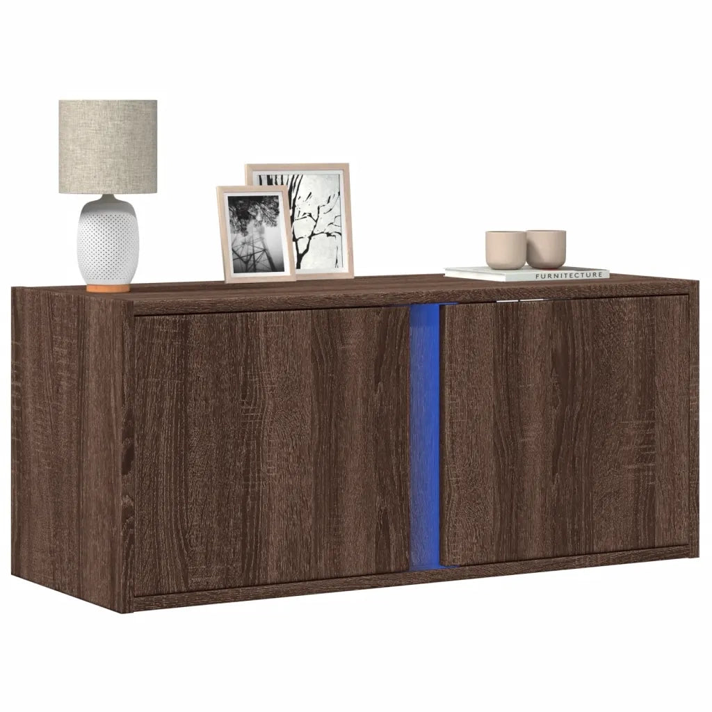 Mobile TV a Parete con Luci LED Rovere Marrone 80x31x35 cm 852263