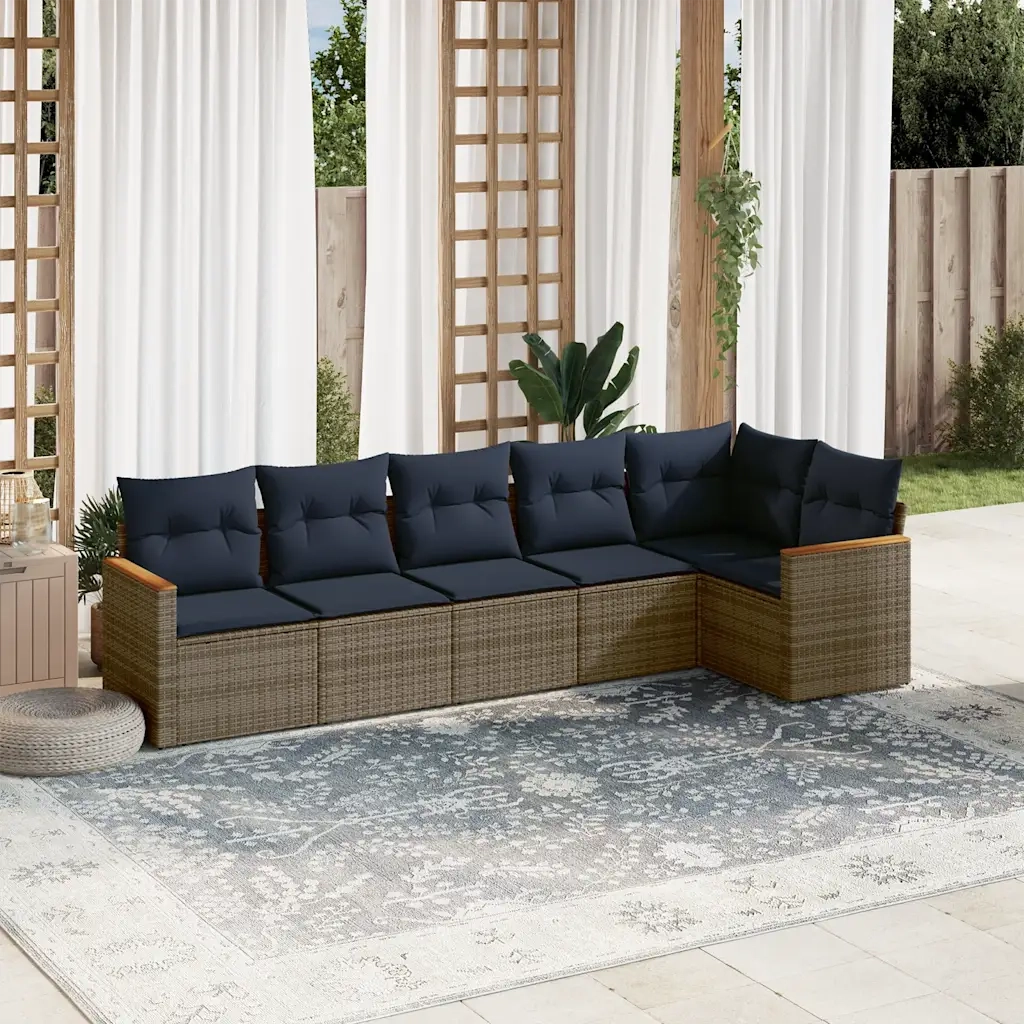 Set Divani da Giardino 6 pz con Cuscini Grigio in Polyrattan 3225991