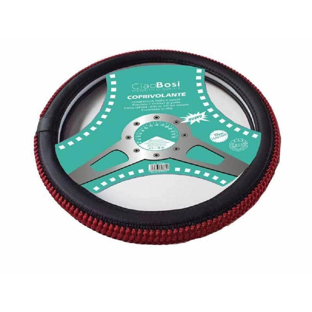 Trade Shop - Coprivolante Copri Volante Auto Nero Rosso 37-39cm Con Presa Comfort Cx-9265 -