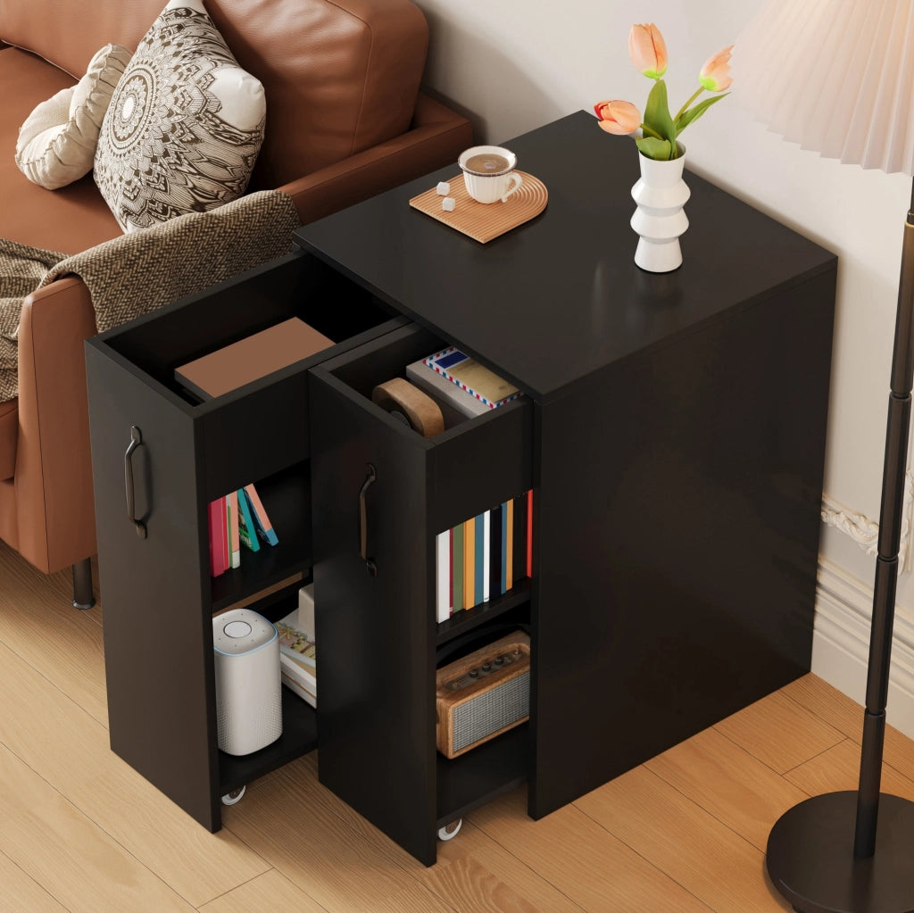 Mobile contenitore ULEVR 52x50x75 cm con 2 moduli estraibili su 8 ruote e 3 ripiani, nero