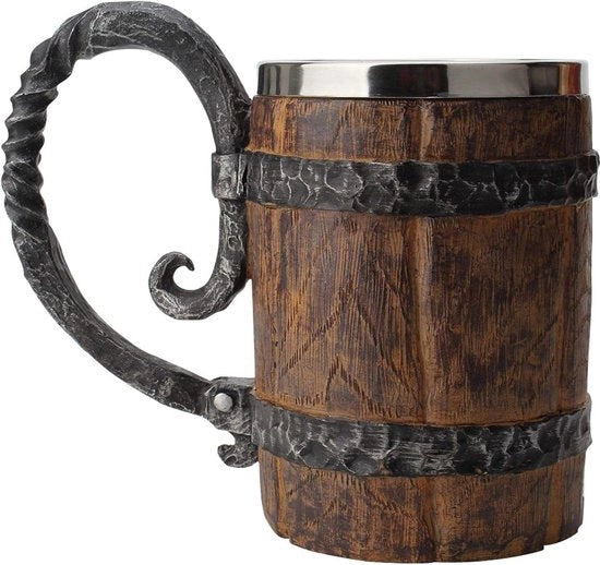Tazza in Legno Imitazione di Acciaio Inossidabile per Birra - 650 ml Contenitore da Bevande a Doppia Parete per Piraati Viking Cup - Tazza da Taverna Fantasia Medievale