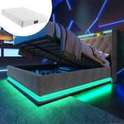 LETTO Contenitore 140x200 cm in lino grigio con LED e USB Type-C