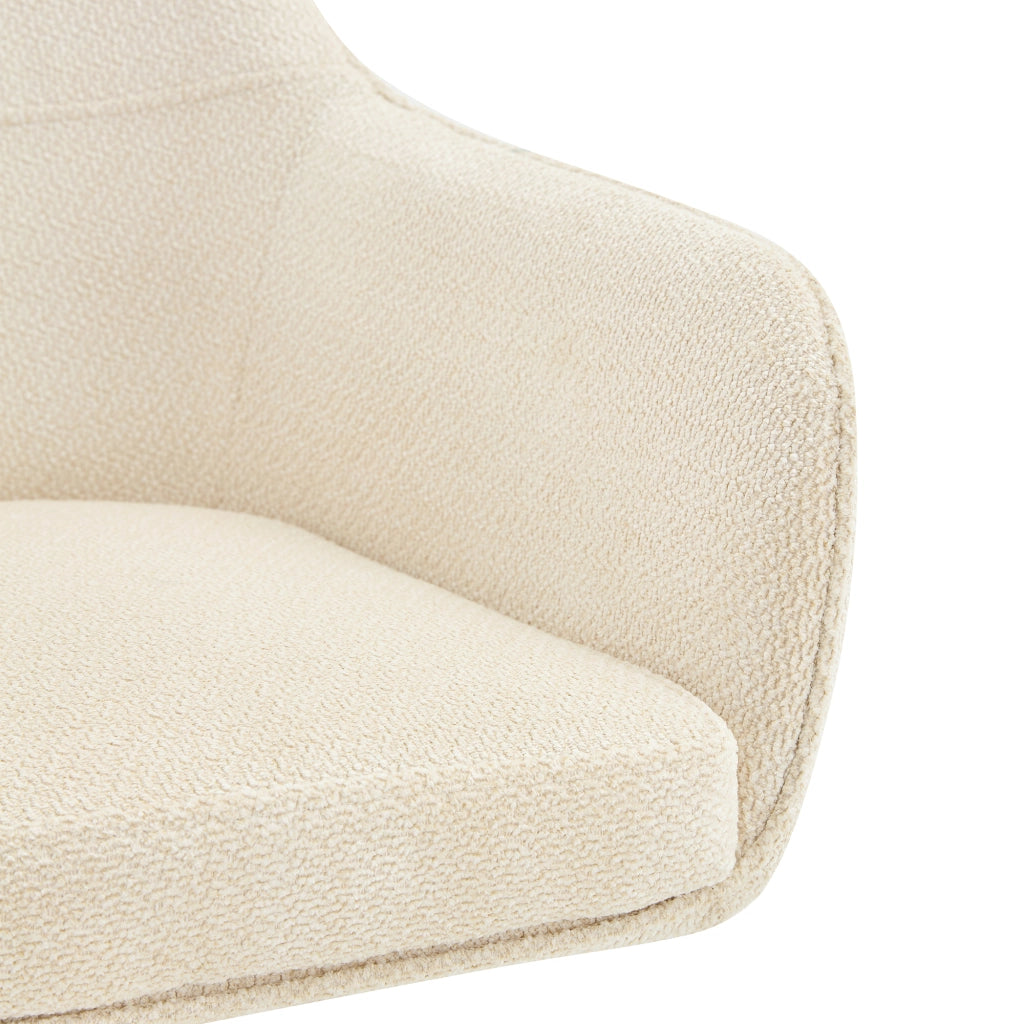 Sedia da sala da pranzo girevole con braccioli e schienale ergonomico in tessuto beige e legno di quercia