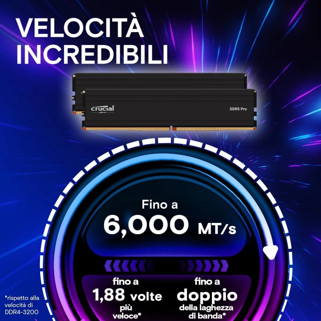 Pro RAM DDR5 32GB Kit (2x16GB) 6000MHz, Intel XMP 3.0 / AMD EXPO, Memoria PC RAM - CP2K16G60C48U5