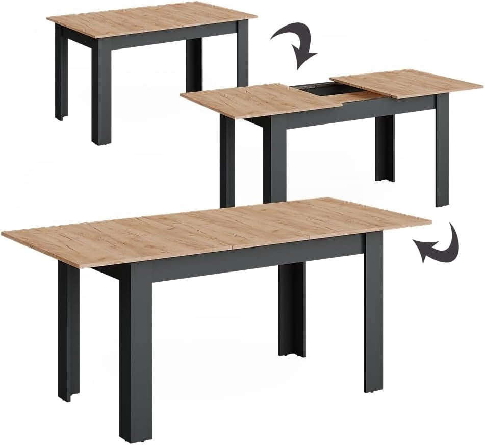 tavolo da pranzo allungabile Repose, Antracite/quercia dorata, 180 x 80 cm Estensibile, per un utilizzo flessibile come tavolo da pranzo o da lavoro