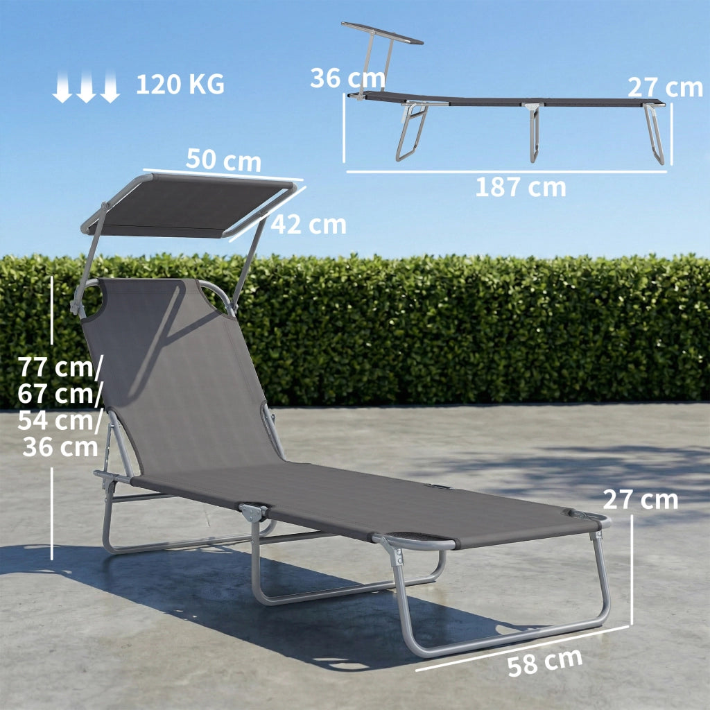 Lettino da Giardino Pieghevole ¨C zephmum ¨C Grigio, Tessuto, 187x58x50 cm